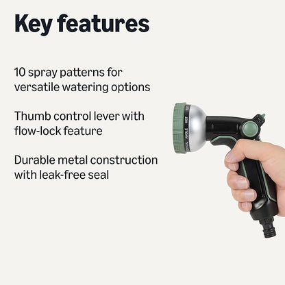 Amazon Basics 10 Spray Patterns Garden Hose Nozzle, One Size, 1-Pack, Black