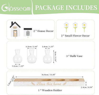 Glasseam Propagation Stations Plant Terrarium: Unique Hydroponic Planter Housewarming Gifts New Home for Women Men - Glass Propagation Jars with Wooden Stand Bulb Vase for Home Decor Plant Lover