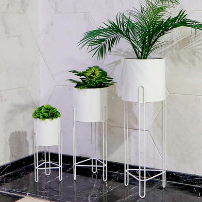 TRIROCKS Set of 3 Planters with Stand Indoor Otdoor Tall Planters for Indoor Plants 29 &22 &12" Morden Planters Flower Pots for Living Room Corner Kitchen Office Garden Balcony Patio Decor(White)
