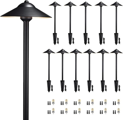 Gardenreet Brass Low Voltage Landscape Lighting - 12V LED Path Light IP65 Waterproof, Pathway Outside Lights for Yard Walkway Garden with 3W 2700K Warm White G4 Replaceable Bulb (12 Pack)