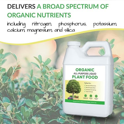 Organic All-Purpose Liquid Plant Food Pump Bundle: for Outdoor Plants, Flower Beds, Veggie Gardens, Container Gardening | Concentrated Liquid Fertilizer Alternative (1 Gallon + Pump, Mixes to 128G)