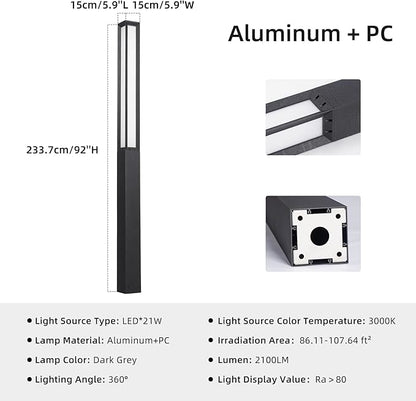 Outdoor Pathway Lights, 92 Inches Tall Bollard Light, 3000K Commercial Landscape Path Lighting, Mordern Led Bollards, IP65 Waterproof Pole Driveway Lights Wired for Sideway Garden Yard