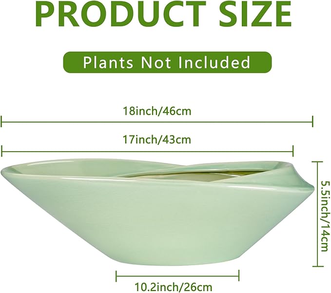 Ceramic Bonsai Pot - 18 Inch Planter with Drainage Hole Large Modern Bonsai Planter Decorative Succulent Flower Plant Pot for Indoor Plants Outdoor Green