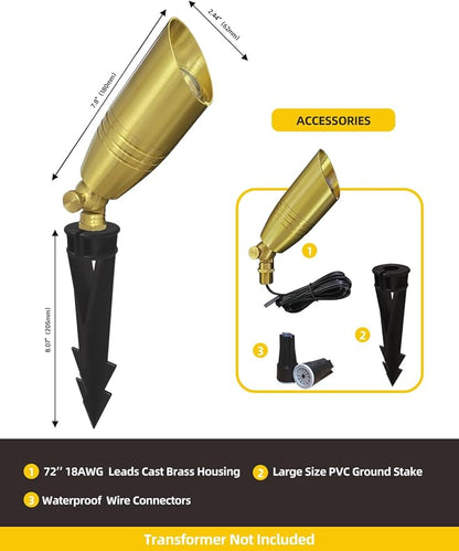COLOER Die-cast Brass Landscape Spotlight 1-Pack Without Bulb,12V AC/DC Low Voltage Copper Outdoor Lighting with Ground Stake, Directional Garden Patio Spot Up Light (102B Copper Finish)