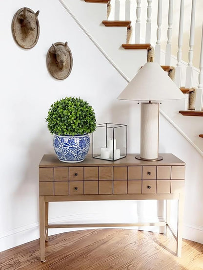 DILATATA Artificial Topiary Boxwood Ball in Blue and White Ceramic Pot, 10 Inch Artificial Boxwood in Planters Decorative Fake Greenery for Table Centerpiece Indoor Plant Home Decor - Medium