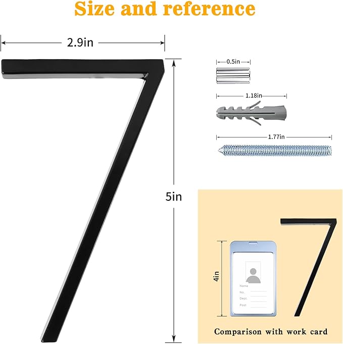 5" Floating Stainless Steel Address House Number, Modern Metal Anti-Rust House Numbers with Nail Kits for Door Garden Mailbox Decor Visibility Signage (7)