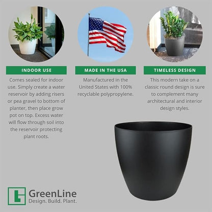 Memphis 13" Round Indoor Floor Planter Pot – Lightweight & Durable Plastic, Modern Design, Made in USA, Recyclable Large Plant Container for Home & Office Décor (Espresso Meta