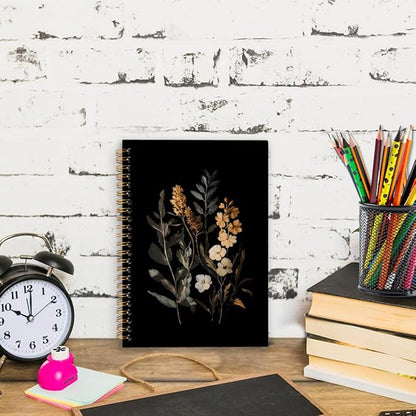 nvucamd Vintage Wildflower Botanical Plant Spiral Notebook, fall Journal Notebook, Rustic Floral Journaling Notebooks for Women, Dark Cottagecore Flower Gifts Office Supplies, 5.5x8.3Inch