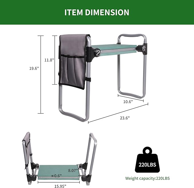 LUCKYERMORE Upgraded Garden Kneeler and Seat, Gardening Stool Kneeling Bench for Gardening with Tool Pouch, Wider&Softer EVA Kneeling Pad, Gardening Gifts for Parents Seniors, Lightweight & Heavy Duty