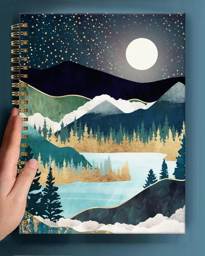 Spiral Journal Notebook,A5 Hardcover Lined Journals for Women Girl 6 x 8.3 in,120 Pages Thick Paper,Cute College Ruled Writing Notebook for Gifts Office Work School(Abstract Landscape Mountain)