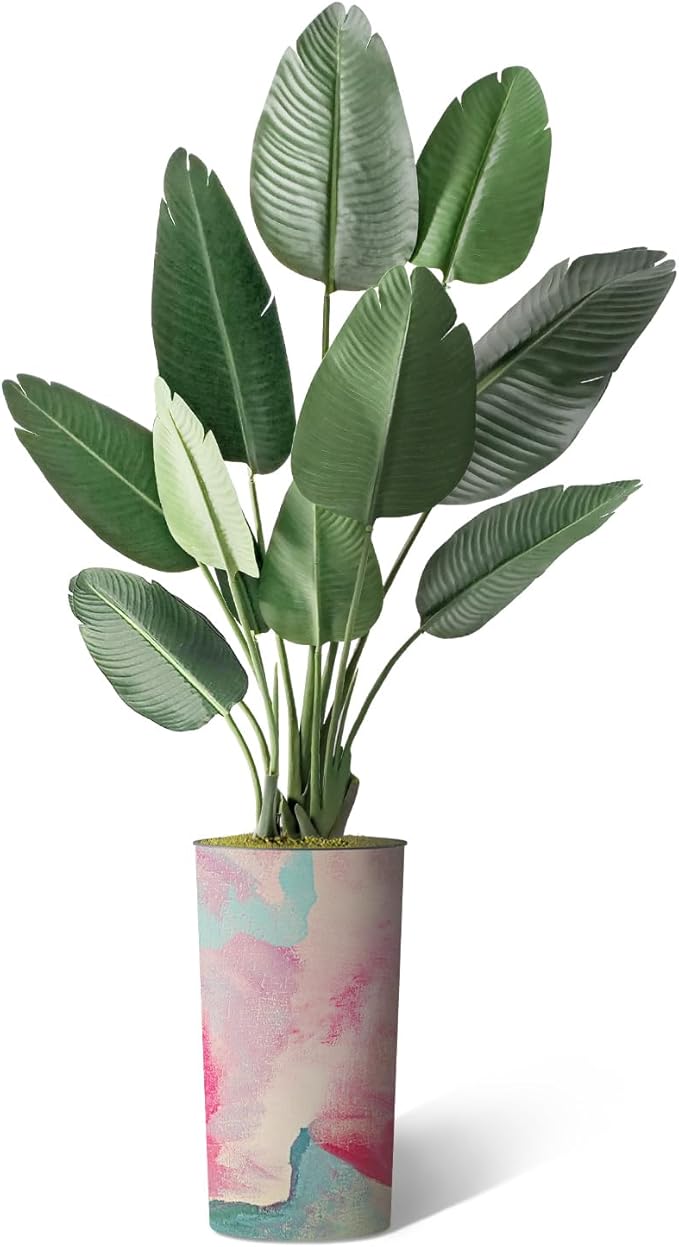 Artificial Tree in Contemporary Planter, Fake Bird of Paradise Silk Trees for Indoor and Outdoor Home Decoration - 67" Overall Tall (Plant Pot Plus Tree)