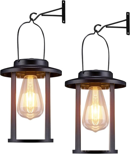 Larekook 2 Pack Solar Lanterns Outdoor Waterproof,High Brightness Hanging Solar Lights for Outside with Wall Mount Kit,Outdoor Decorative Lantern for Garden Patio Garage Porch Yard Decor