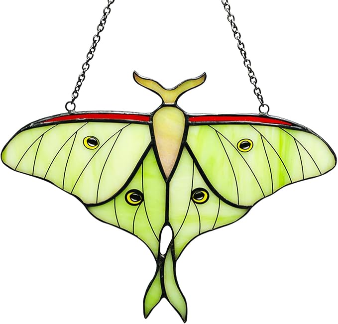 Luna Moth Stained Glass Window Hanging,Handcrafted Real Stained Glass Butterfly Window Suncatchers for Home Indoor Decor, Christmas Mother's Day Birthday Gifts for Women, Mom, Grandma