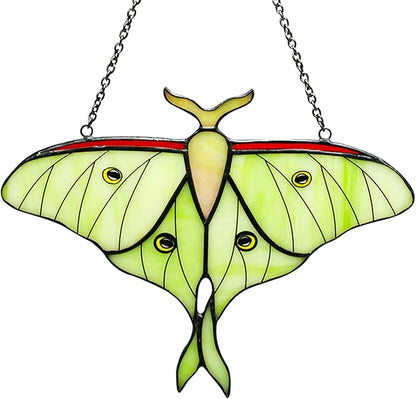 Luna Moth Stained Glass Window Hanging,Handcrafted Real Stained Glass Butterfly Window Suncatchers for Home Indoor Decor, Christmas Mother's Day Birthday Gifts for Women, Mom, Grandma