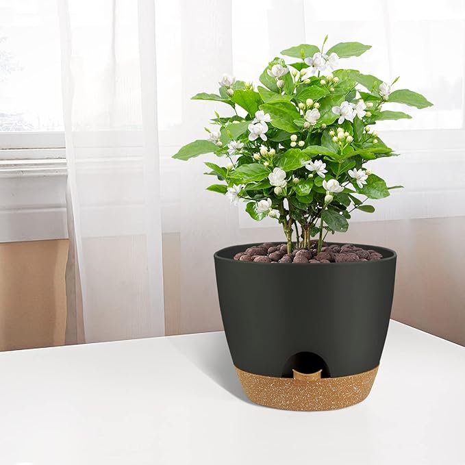UUBEMM Self Watering Planters with Drainage Holes, Set of 3 Plastic Plant Pots with Deep Reservoir for Indoor Outdoor Garden Flowers Plants,10+9+8 Inch (Black)