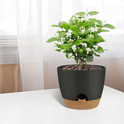 UUBEMM Self Watering Planters with Drainage Holes, Set of 3 Plastic Plant Pots with Deep Reservoir for Indoor Outdoor Garden Flowers Plants,10+9+8 Inch (Black)