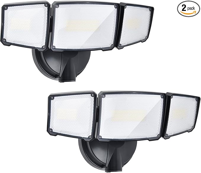 Philips 72W 7400LM LED Flood Lights Outdoor, Switch Controlled Aluminum Security Lights, 3 Adjustable Heads, Wall Mount, 5000K Daylight, Waterproof for Yard, Garage (2 Packs)