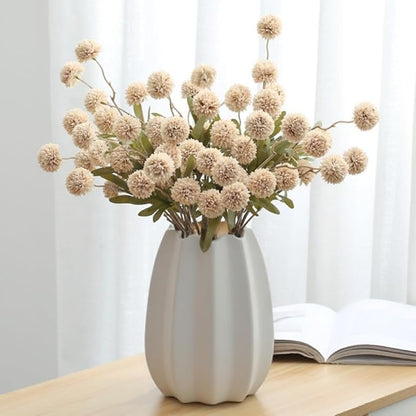10PCS Artificial Chrysanthemum Ball Flowers Fake Mums with Long Stems Pom Pom Faux Mini Mum Flower Arrangements for Home Party Wedding Decoration (Beige)