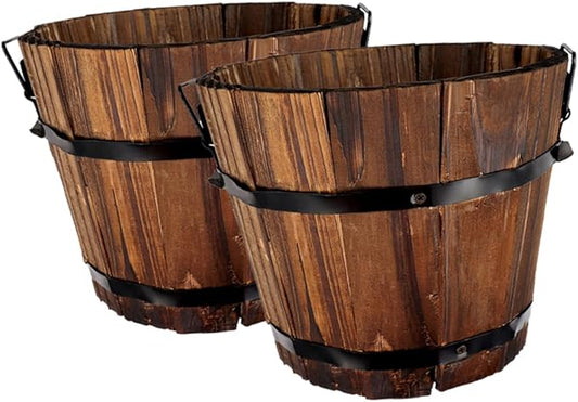 Wooden Barrel Flower Pot Succulent Planter 4 Inch Rustic Vintage Style Indoor Outdoor Garden Decor