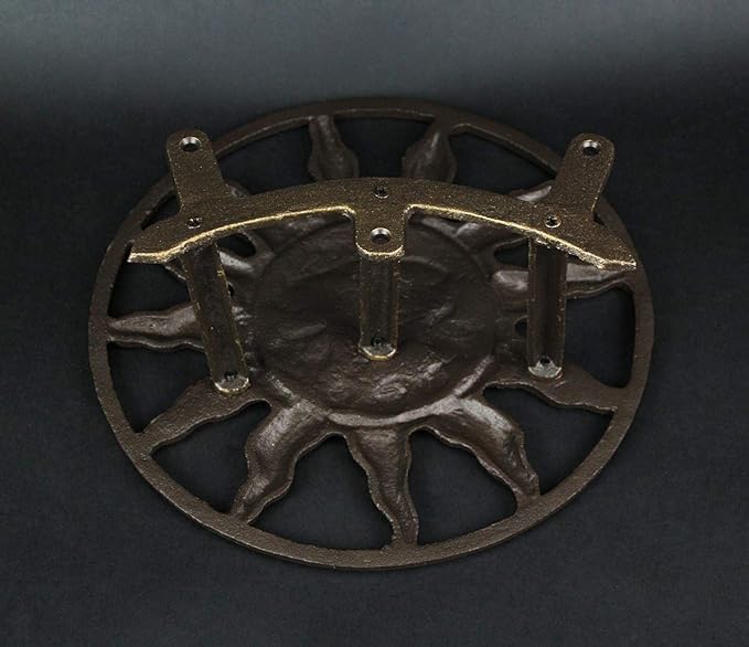Bronze Finish Cast Iron Sun Face Garden Hose Holder - 12 Inches in Diameter - Decorative Wall-Mounted Outdoor Hanger for Organized and Stylish Outdoor Spaces