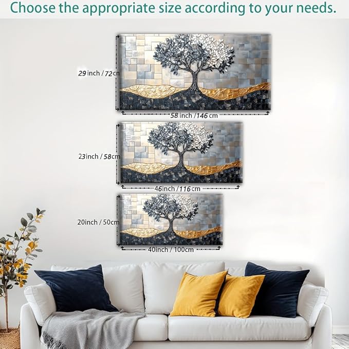 Tree Canvas Wall Art Abstract Tree of Life Canvas Artwork - Large Modern Nature Painting, Framed Prints for Living Room, Bedroom, Bathroom & Office Décor, Ready to Hang 32L x 16W