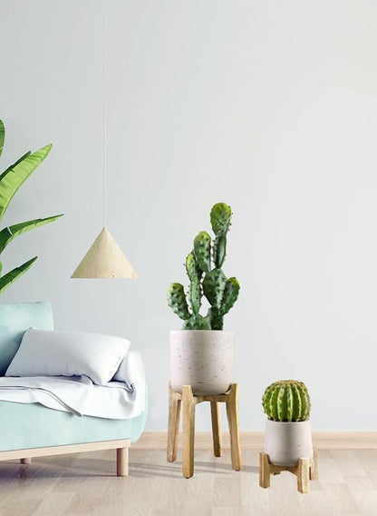 Serene Spaces Living Minimalist Cement Planter with Wooden Legs – Sleek Planter for Succulents, Cacti, Indoor Greenery, Versatile, Durable Plant Pot for Home or Office, 11.5" Diameter & 20.5" Tall