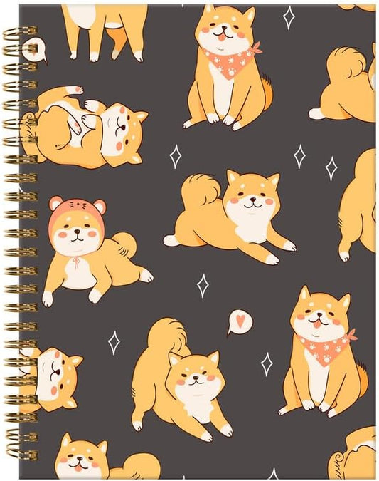 Spiral Journal Notebook,A5 Hardcover Lined Journals for Women Girl 6 x 8.3 in,120 Pages Thick Paper,Cute College Ruled Writing Notebook for Gifts Office Work School(Kawaii Shiba Dog)