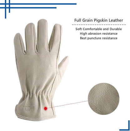 HLDD HANDLANDY 2 Pairs Leather Work Gloves for Men & Women, Reinforced Durable Palm for Welding, Farm, Gardening, Driving