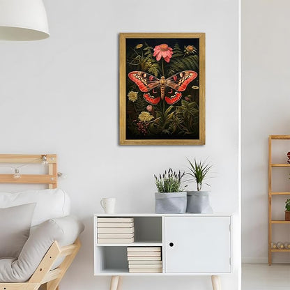 SAMHOU Framed 3D Textured Butterfly Wall Art, Hand Drawn Sandstone Butterfly Wall Decor, Vintage Nature Botanical Flower Pictures for Living Room Bedroom Office Home Decor 12x16 inch