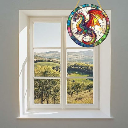Acrylic Stained Window Hanging Dragon Acrylic Decoration for Indoor Outdoor Home Bar Office Garden Plastic Ornament Decor 12x12 Inch