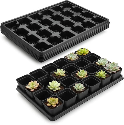 5 Pack 24 Cell Nursery Pots Trays with 2.8 inch (7CM) Square Nursery Pots 120pcs (Black), Plastic Seed Starter Tray with Drain Holes for Carrying and Holding Plant Pot(17"x11"x1.6")