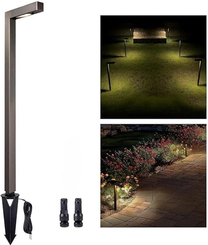 Gardenreet Landscape Path Lights Brass, 12V Low Voltage Pathway Lights Wired, Outdoor Garden Lights LED Waterproof, L Shape Bronze for Yard Walkway Driveway with 3W 270LM 2700K G4 Bulb