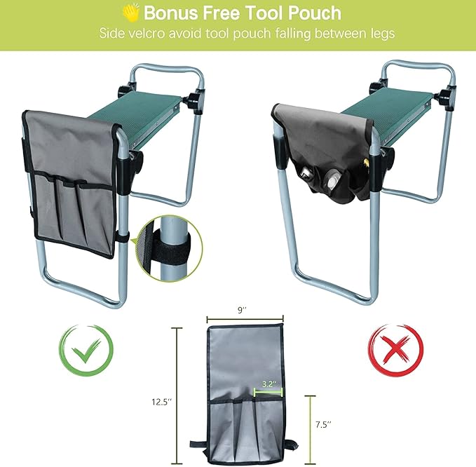 LUCKYERMORE Garden Kneeler and Seat, Button Press Kneeling Bench with Tool Pouch and EVA Foam Pad, Foldable Gardening Stool, Gardening Gifts for Parents Seniors, Lightweight & Heavy Duty