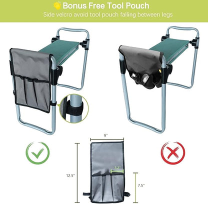 LUCKYERMORE Garden Kneeler and Seat, Button Press Kneeling Bench with Tool Pouch and EVA Foam Pad, Foldable Gardening Stool, Gardening Gifts for Parents Seniors, Lightweight & Heavy Duty