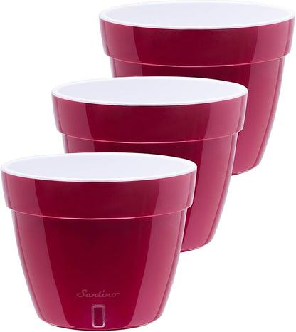DECOPOTS - 3 Pack - Self Watering Planter - Modern Flower Pot with Water Level Indicator - 6.3" Tall - for All House Plants, Flowers, Herbs (Diameter 7.9", Red - Pearl/White)