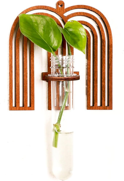 Wood Letter Wall Planter Terrariums Propagation Station with Test Tube Clear Flower Vase for Hydroponics Custom Vertical Garden Walnut DIY Home Decor Hanging Plant Holder Alphabet