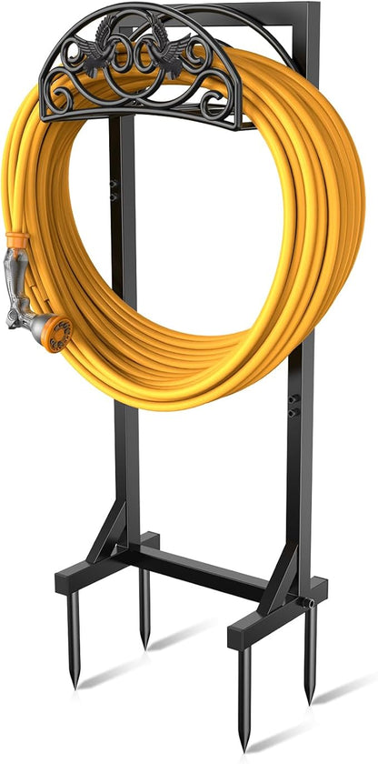 Garden Hose Holder with 4 Spikes, Water Hose Holders for Outside, 150ft Garden Hose Storage Heavy Duty Hose Hanger Metal Hose Stand Detachable Hose Reel Rack Organizer