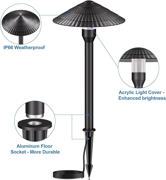 Landscape Lighting Pathway Lights 8 Pack, 5W Low Voltage LED Outdoor Garden Lights, Cast Aluminum with Acrylic Lens, IP66 Waterproof Yard Walkway Driveway Patio Path Lights, Transformer Cable Included