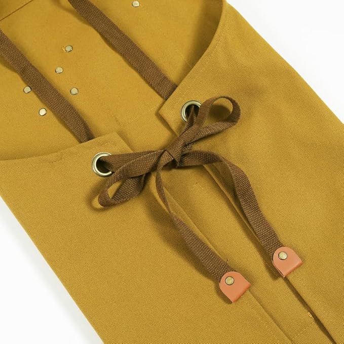 Chef Aprons for Men Canvas Apron with Large Pockets and Adjustable Neck Strap for Cooking, BBQ, Gardening