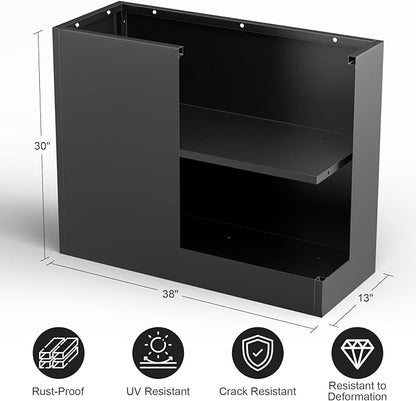 Tall Metal Planter Box for Outdoor Plants 38" L x 13" W x 30", Heavy Duty Steel Large Rectangular Planter Box with Removable Insert Shelf, Modern Décor for Tall Plants, Trees, Flowers (Black)