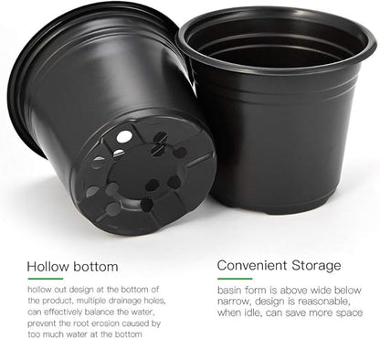 JERIA 100-Pack 0.5 Gallon Plant Nursery Pots, Plastic Pots for Flower Seedling, Flower Plant Container Seed Starting Pot, Come with 100 Pcs Plant Labels(Black)