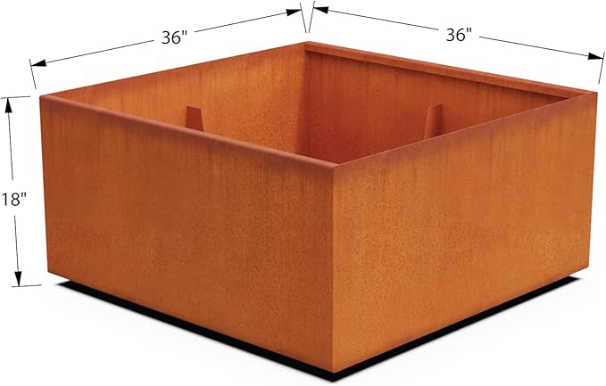 PLANTERCRAFT Corten Steel Planter Square Cube Metal Garden Box Heavy Duty | Made in USA | Fully Assembled | Commercial Residental Outdoor