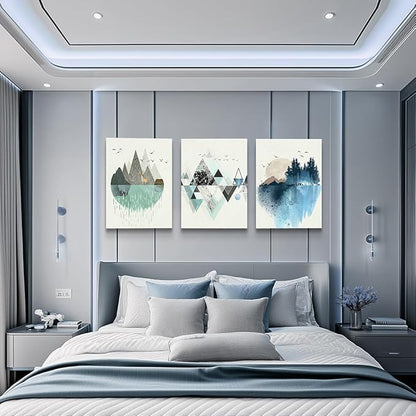 Canvas Wall Art Paintings For Living Room Large Size Abstract Geometry Mountain In Daytime Canvas Prints Artworks Pictures Bedroom Decoration,20 X 28 inches 3pcs Home Bathroom Wall Decor Posters