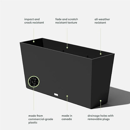 Veradek Midori Long Trough Planter (Black, 39 inch - 2 Pack with 2 Saucer Trays)