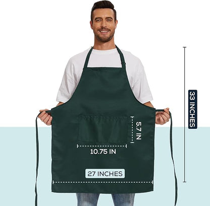 Will Well Kitchen Apron for Men and Women - 33" x 27" Oil-and-Water-Resistant with Adjustable Neck Strap and 38" Waist Ties for a Snug Fit, Lightweight with 2 Front Pockets - 1-Pack, Green