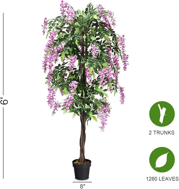 Goplus 6FT Ficus Artificial Tree, 2 Pack Fake Wisteria Tree in Nursery Pot, Greenery Faux Floor Plant, Tall Artificial Plants for Indoor Outdoor Bedroom Living Room Decor