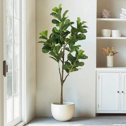 6.23ft Ficus Artificial Fiddle Leaf Tree, Lifelike Faux Lyrata Trees, Green Lush Fake Fig Tree Floor Tall Plants for Office Home Living Room Indoor Outdoor Modern Decor, Perfect Housewarming Gift