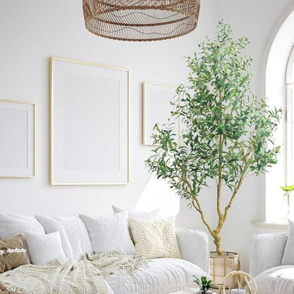Olive Tree 7 feet,Fake Plants Indoor with Lightweight Durable Modern Fiberstone Sphere Planter,Realistic Trunk & Lifelike Leaves, Perfect for Large Spaces & Elegant Home/Office Decor (7FT with Pot)
