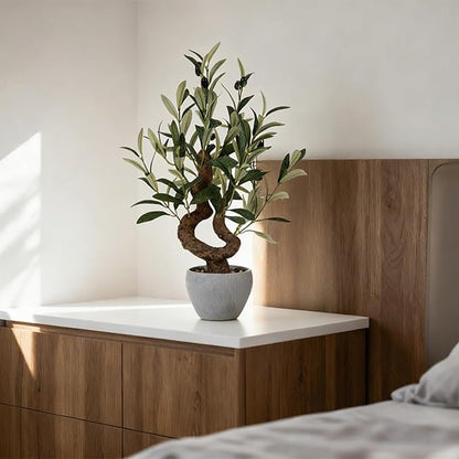 TOARTi Artificial Olive Tree Potted Plant with Stone Pot, 10" Tall Japanese Bonsai Tree Faux Plants Desk Plant, Realistic Greenery Decor for for Home Bedroom Bathroom Office Desk