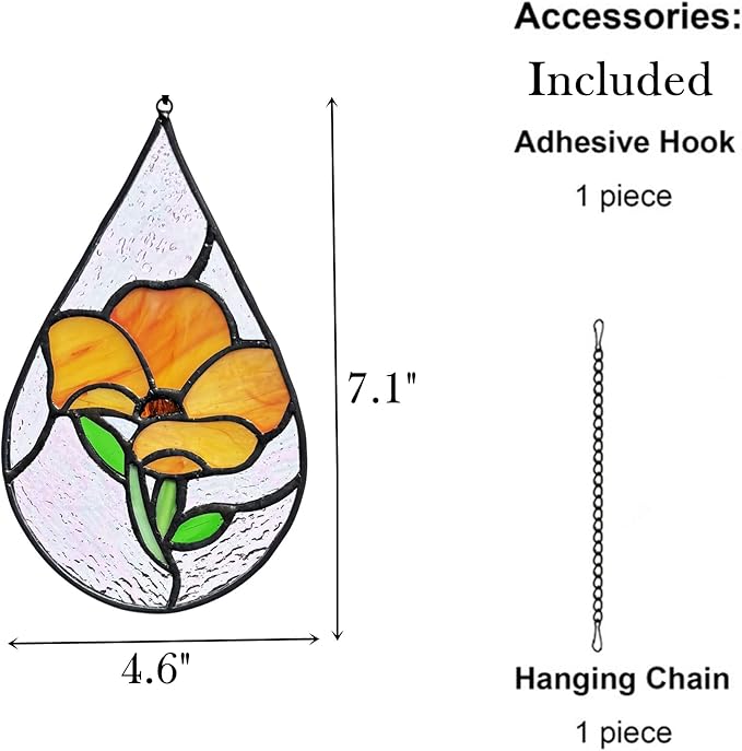 Handmade Poppy Flower Stained Glass Window Hangings Ornament Suncatcher, Tiffany Style Poppy Flower Themed Decor Gifts for Women Mom Teacher Wedding Birthday Christmas.